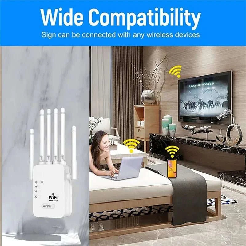 1200Mbps Wireless WiFi Repeater WIFI Extender WiFi Booster 2.4G/5G Network Amplifier 360° Full Coverage Signal For Small Office - MarketDomez