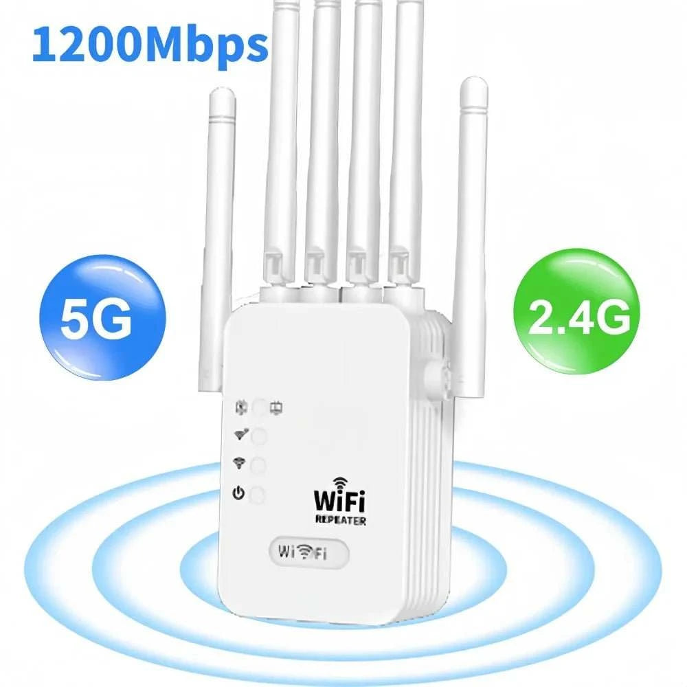 1200Mbps Wireless WiFi Repeater WIFI Extender WiFi Booster 2.4G/5G Network Amplifier 360° Full Coverage Signal For Small Office - MarketDomez