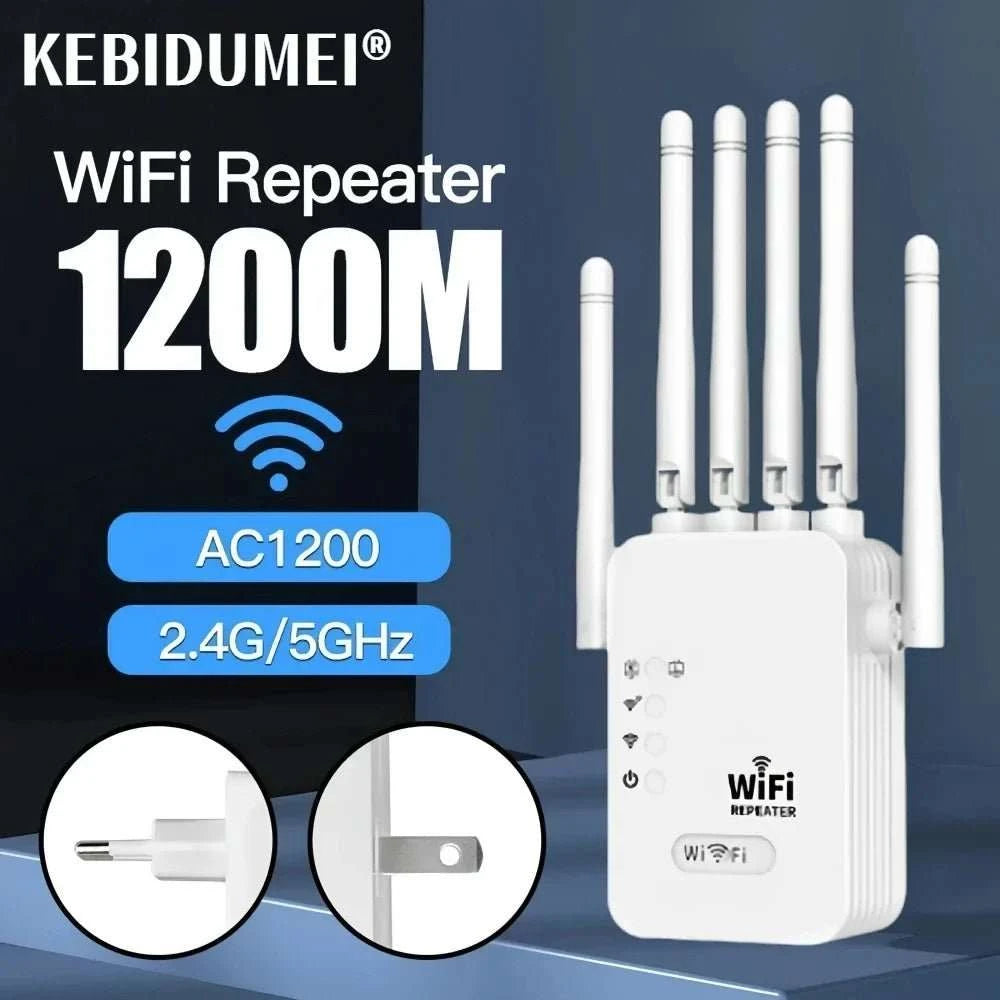 1200Mbps Wireless WiFi Repeater WIFI Extender WiFi Booster 2.4G/5G Network Amplifier 360° Full Coverage Signal For Small Office - MarketDomez