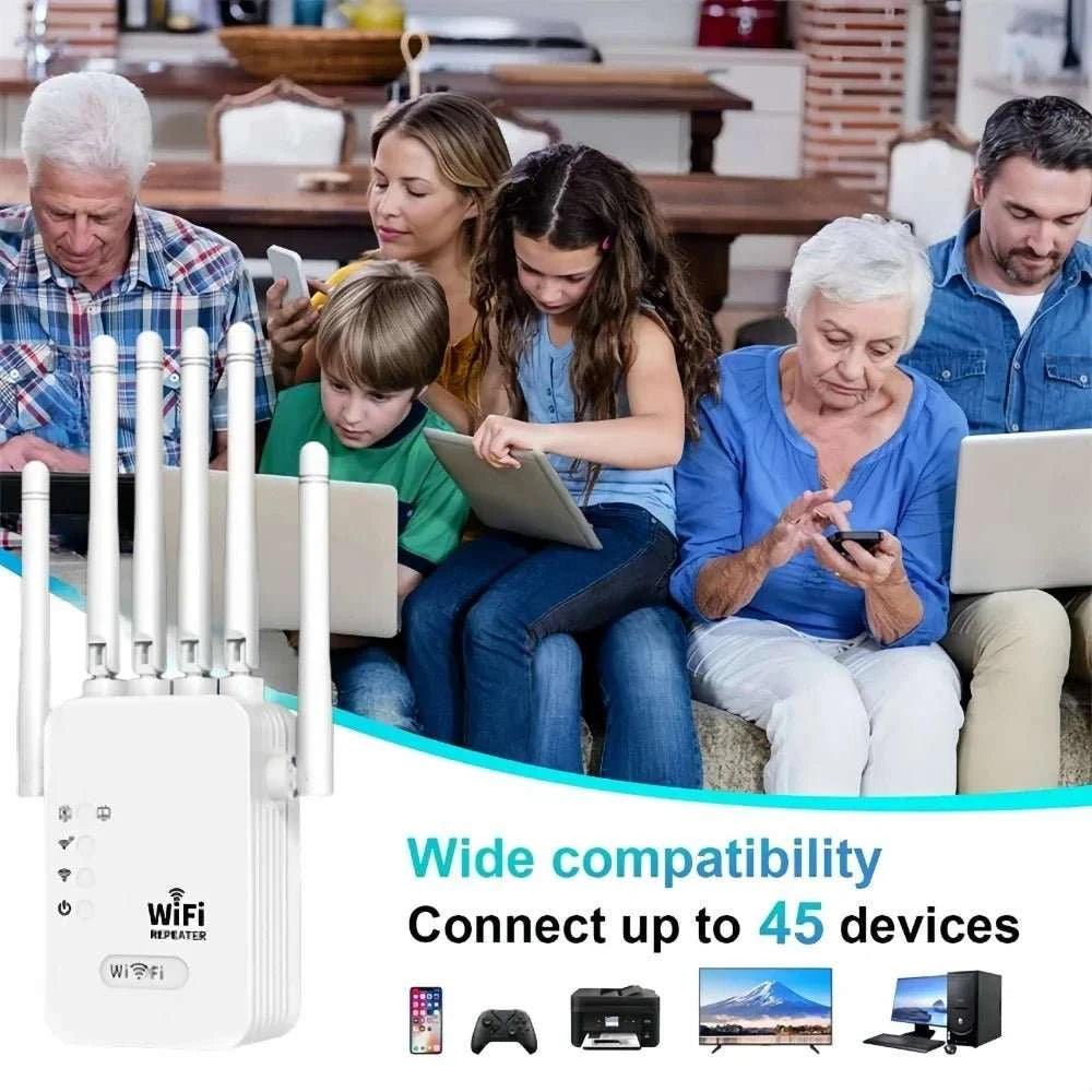 1200Mbps Wireless WiFi Repeater WIFI Extender WiFi Booster 2.4G/5G Network Amplifier 360° Full Coverage Signal For Small Office - MarketDomez