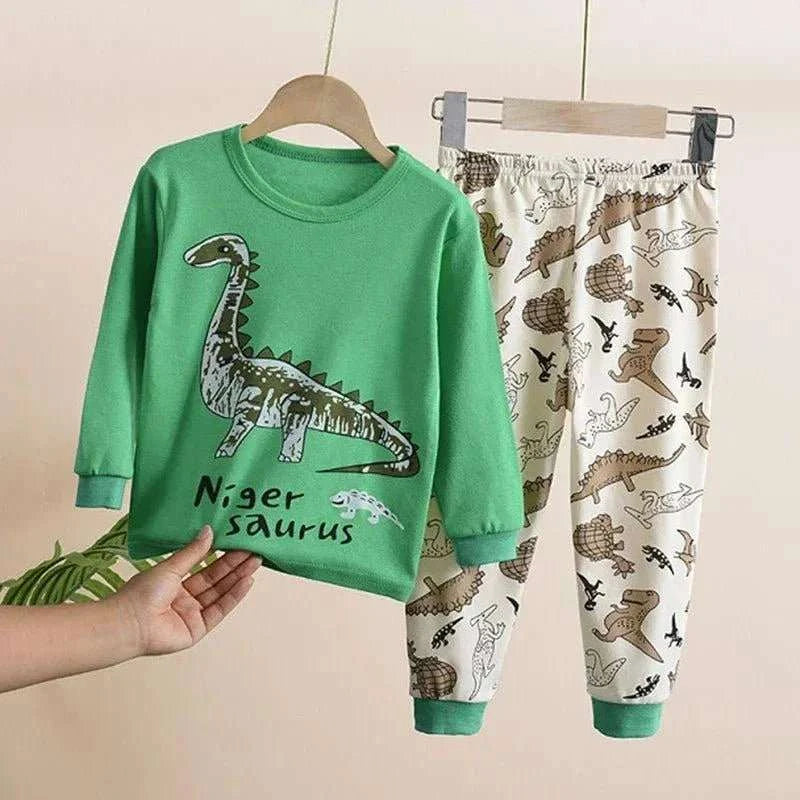 2 - 10 Years Spring Autumn Boys Pajamas Cartoon Dinosaur Pattern Full Sleeve Shirt +Pants 2Pcs Suit For Kids Children Clothing Set - MarketDomez