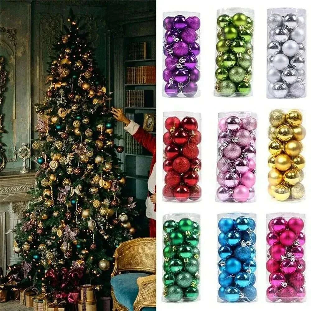 24Pcs Christmas Balls Plastic Xmas Tree Hanging Pendants Ornaments for Home Party Supplies Decor 2025 New Year Gift Noel Navidad - MarketDomez