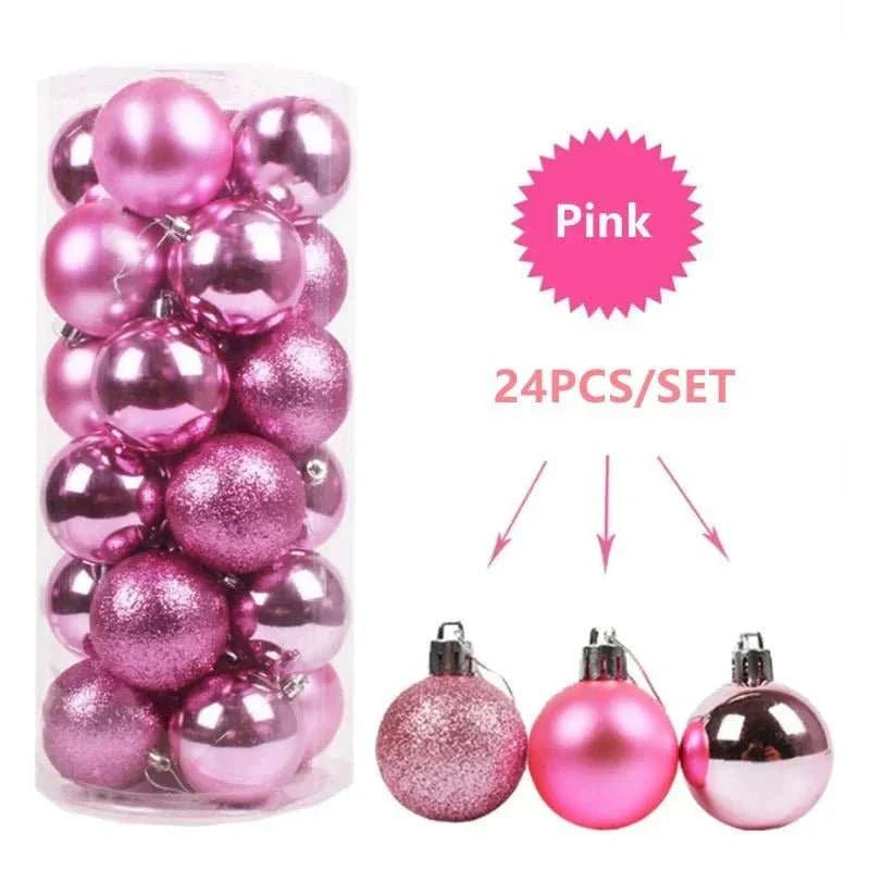 24Pcs Christmas Balls Plastic Xmas Tree Hanging Pendants Ornaments for Home Party Supplies Decor 2025 New Year Gift Noel Navidad - MarketDomez