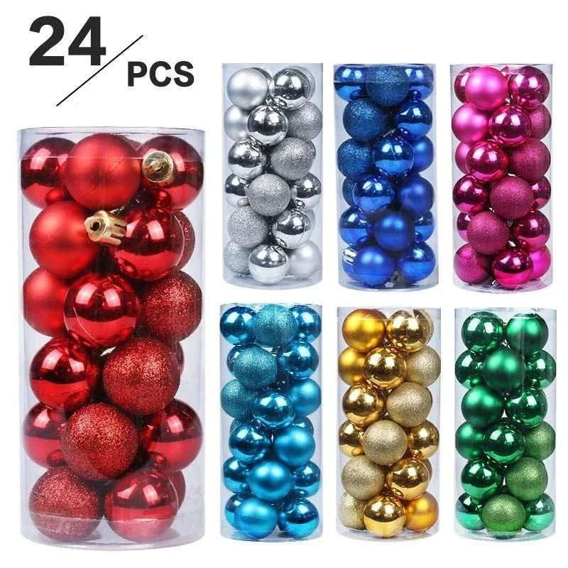 24Pcs Christmas Balls Plastic Xmas Tree Hanging Pendants Ornaments for Home Party Supplies Decor 2025 New Year Gift Noel Navidad - MarketDomez