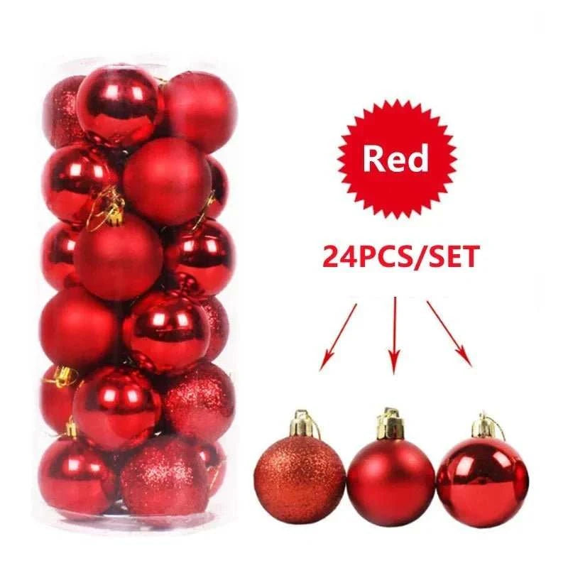 24Pcs Christmas Balls Plastic Xmas Tree Hanging Pendants Ornaments for Home Party Supplies Decor 2025 New Year Gift Noel Navidad - MarketDomez