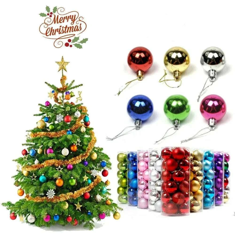 24Pcs Christmas Balls Plastic Xmas Tree Hanging Pendants Ornaments for Home Party Supplies Decor 2025 New Year Gift Noel Navidad - MarketDomez