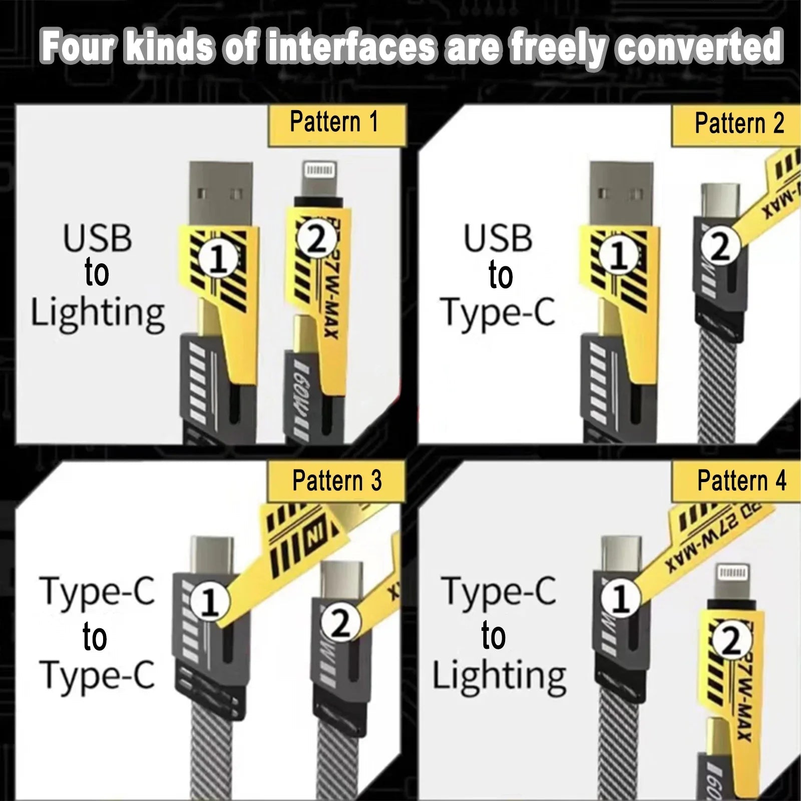 4 - in - 1 USB C Cable 65W 1 meter Fast Charging for iPhone iPad Charger Cord - MarketDomez