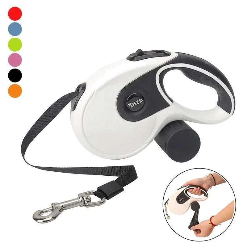 5M Retractable Dog Leash Roulette Leashes with Poop Bag Dispenser - MarketDomez