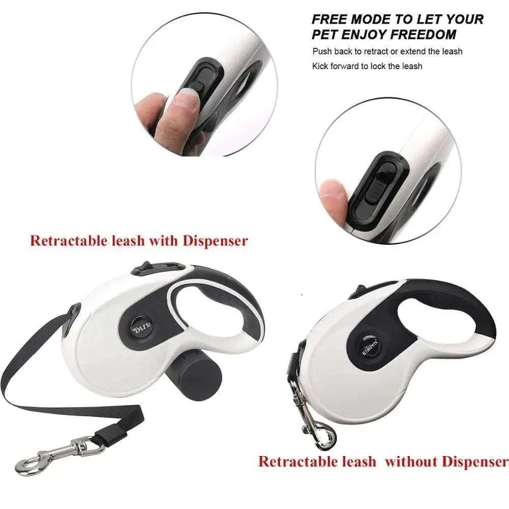 5M Retractable Dog Leash Roulette Leashes with Poop Bag Dispenser - MarketDomez