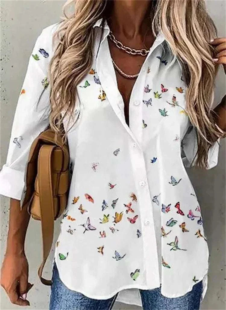 Women Shirt - TEMPERAMENT - Loose Long Sleeve Shirt Women Casual Printed Women Top - MarketDomez