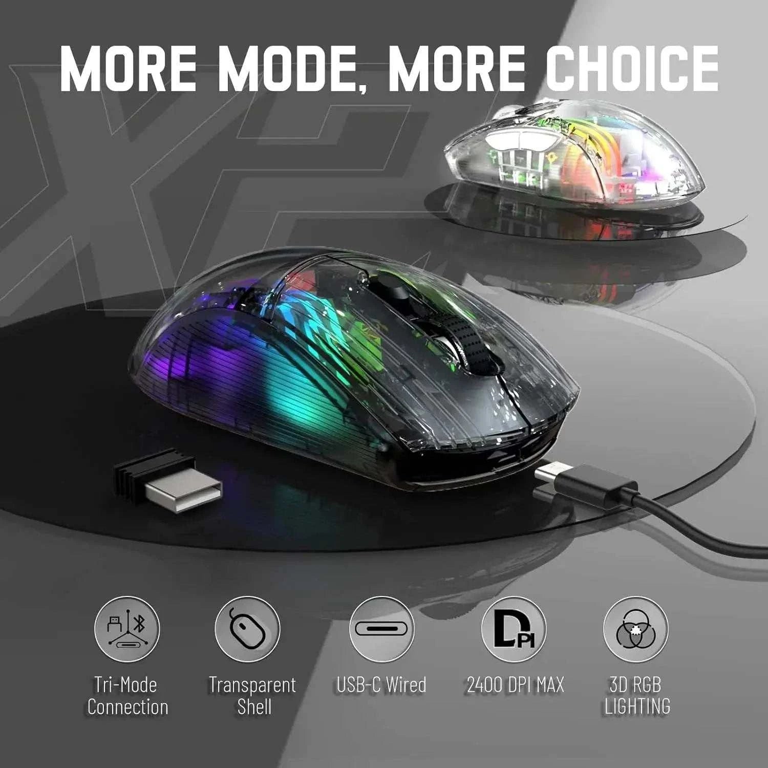 ATTACK SHARK X2 Pro Triple Mode Wireless Transparent Shell Gaming Mouse RGB Rechargeable 4000 DPI Rechargeable Dock Mouse - MarketDomez