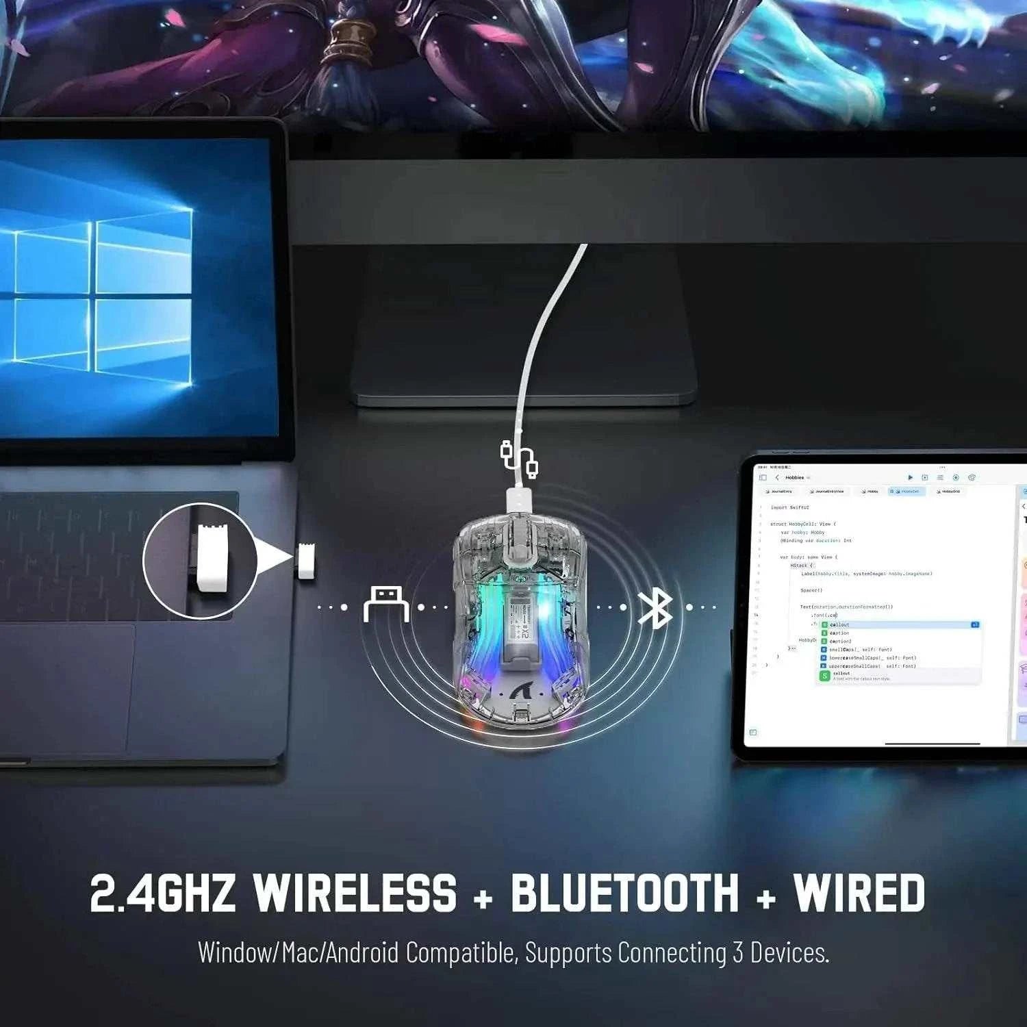 ATTACK SHARK X2 Pro Triple Mode Wireless Transparent Shell Gaming Mouse RGB Rechargeable 4000 DPI Rechargeable Dock Mouse - MarketDomez