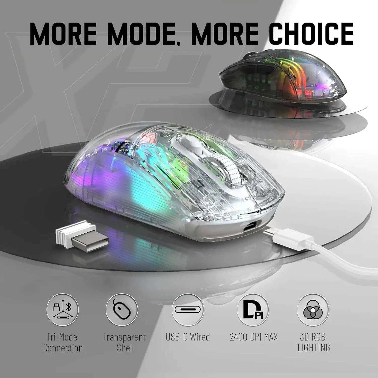 ATTACK SHARK X2 Pro Triple Mode Wireless Transparent Shell Gaming Mouse RGB Rechargeable 4000 DPI Rechargeable Dock Mouse - MarketDomez