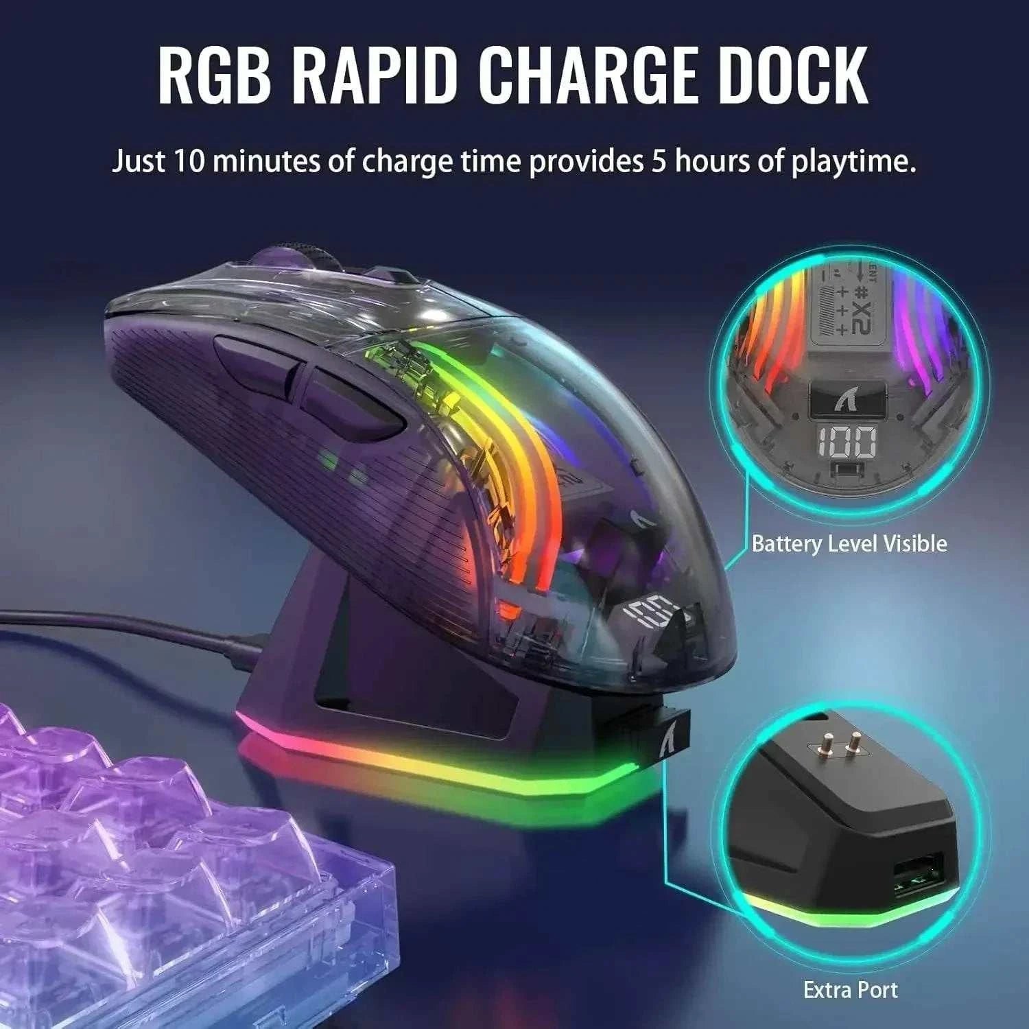 ATTACK SHARK X2 Pro Triple Mode Wireless Transparent Shell Gaming Mouse RGB Rechargeable 4000 DPI Rechargeable Dock Mouse - MarketDomez