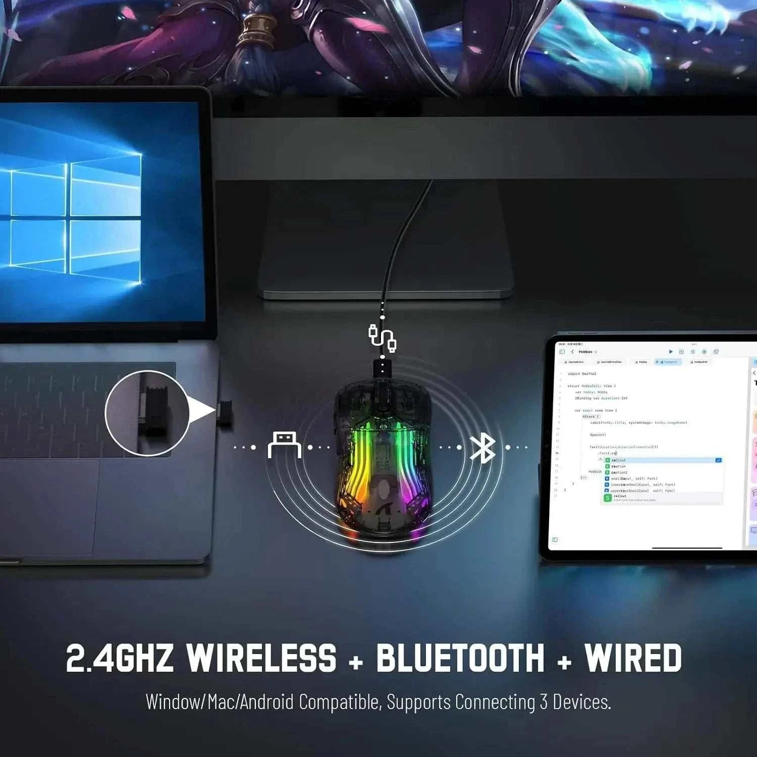 ATTACK SHARK X2 Pro Triple Mode Wireless Transparent Shell Gaming Mouse RGB Rechargeable 4000 DPI Rechargeable Dock Mouse - MarketDomez