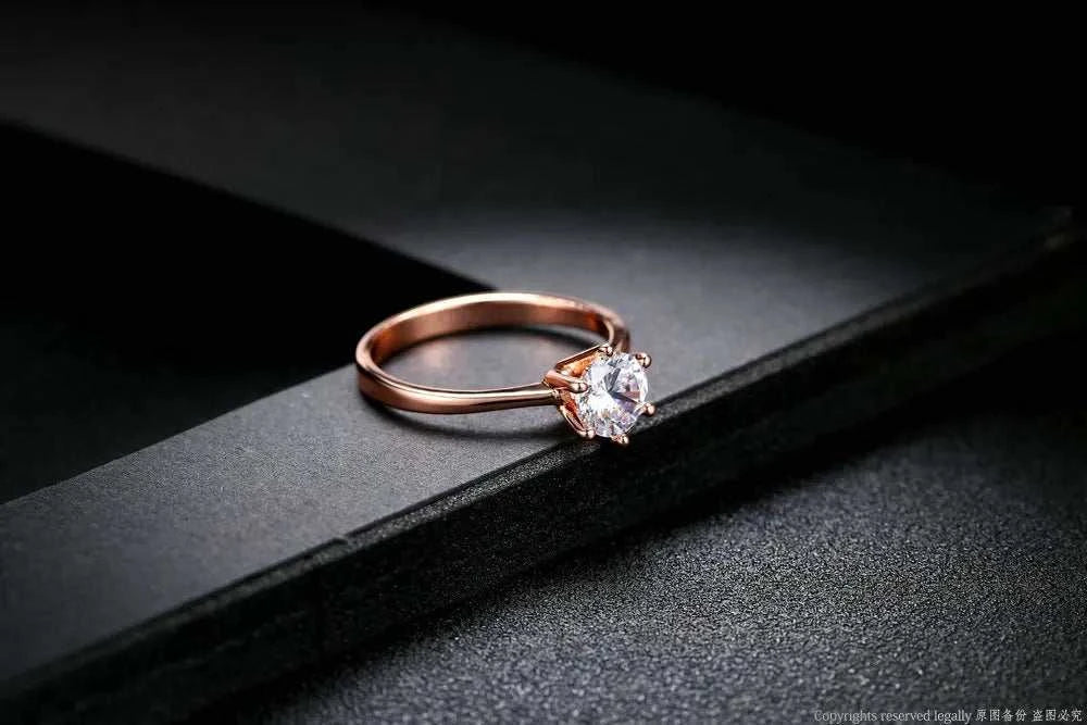 Double Fair 6 Claw 1 Carat Cubic Zirconia Wedding Engagement Rings for Women Solitaire Women's Marriage Ring Jewelry DFR014 - MarketDomez