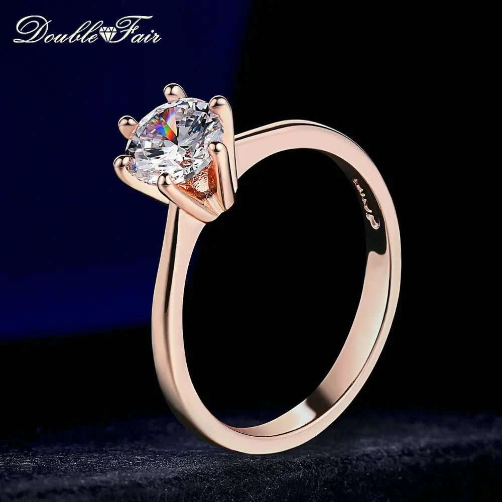 Double Fair 6 Claw 1 Carat Cubic Zirconia Wedding Engagement Rings for Women Solitaire Women's Marriage Ring Jewelry DFR014 - MarketDomez