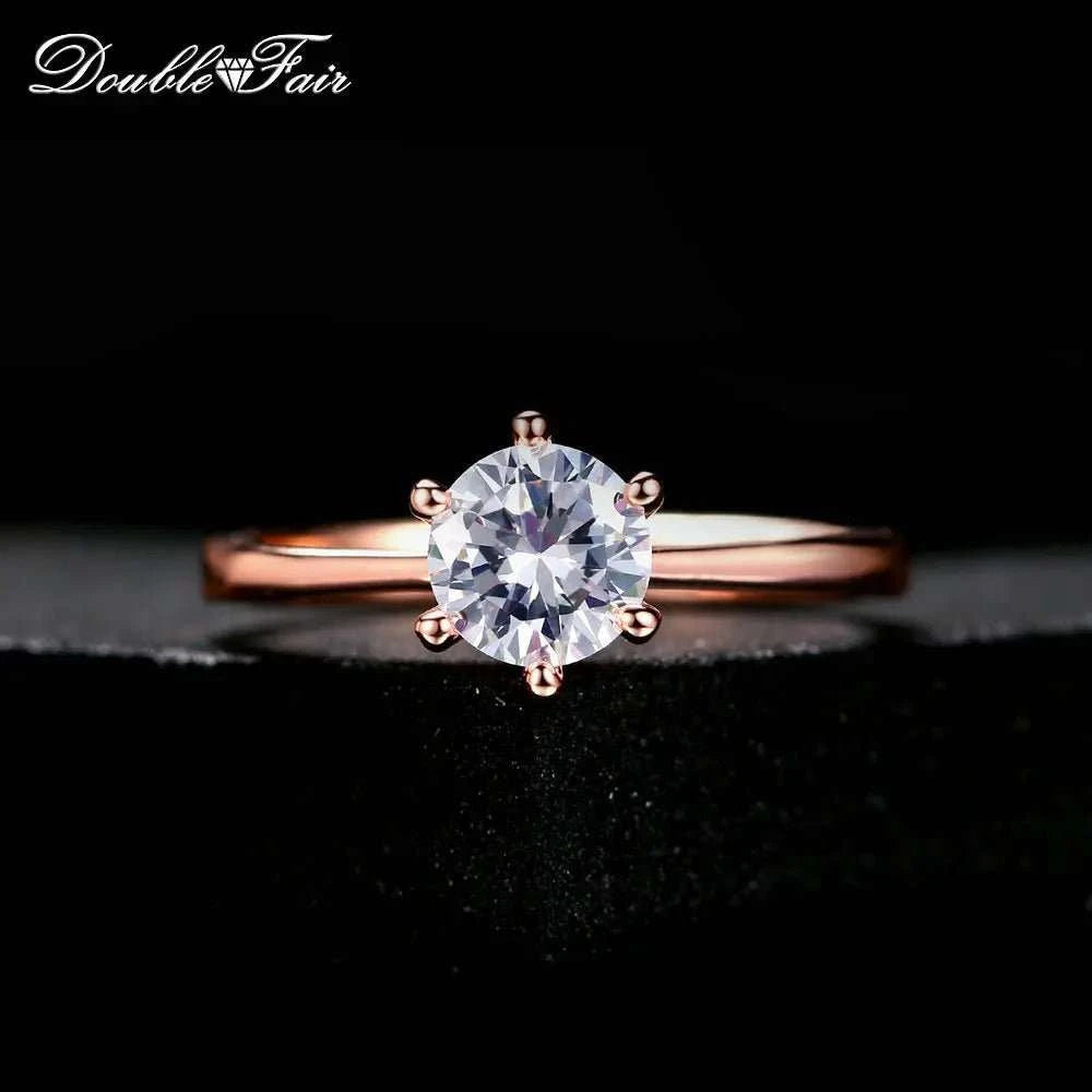 Double Fair 6 Claw 1 Carat Cubic Zirconia Wedding Engagement Rings for Women Solitaire Women's Marriage Ring Jewelry DFR014 - MarketDomez