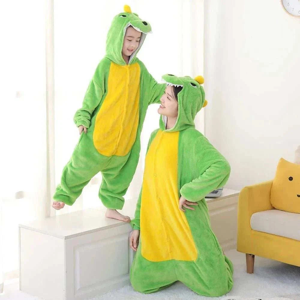 Kigurumi Cartoon Dinosaur Onesies Sleepwear Adult Kids Flannel One - piece Pajamas Jumpsuit Christmas Cosplay Costume Nightgown - MarketDomez