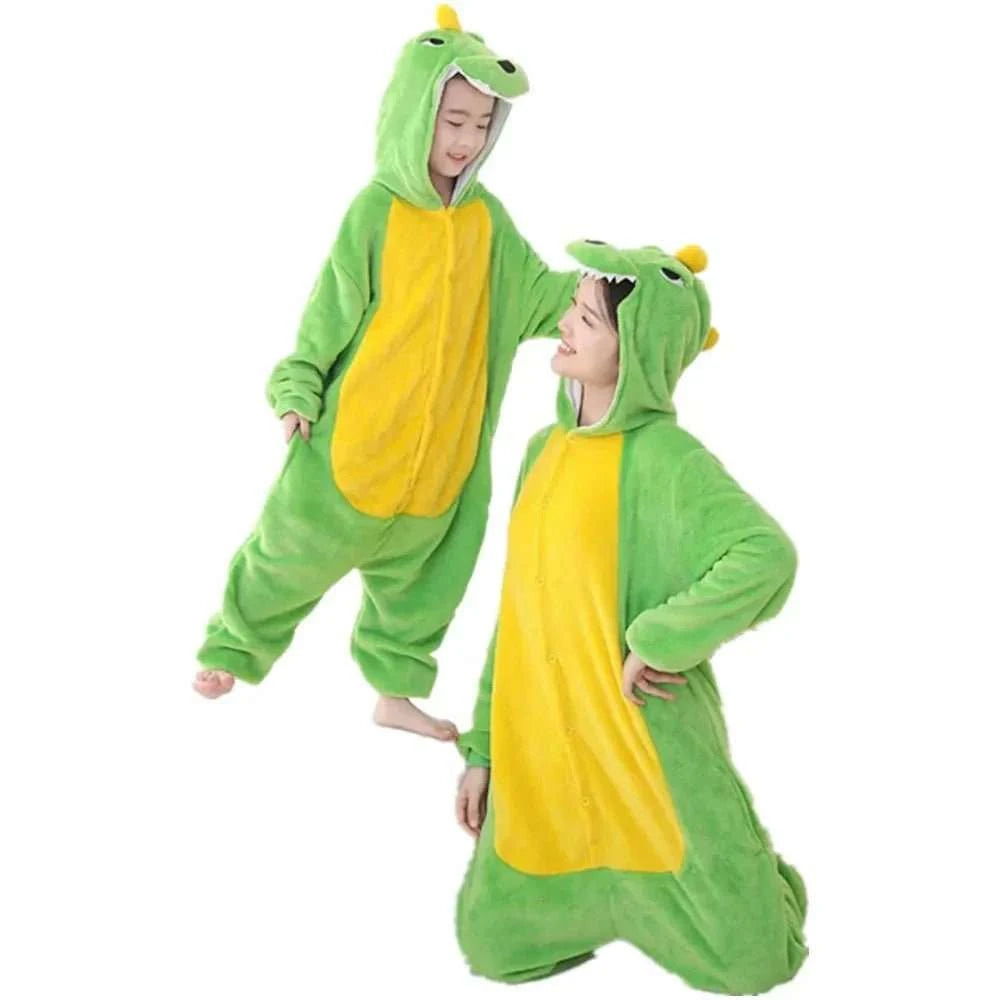 Kigurumi Cartoon Dinosaur Onesies Sleepwear Adult Kids Flannel One - piece Pajamas Jumpsuit Christmas Cosplay Costume Nightgown - MarketDomez