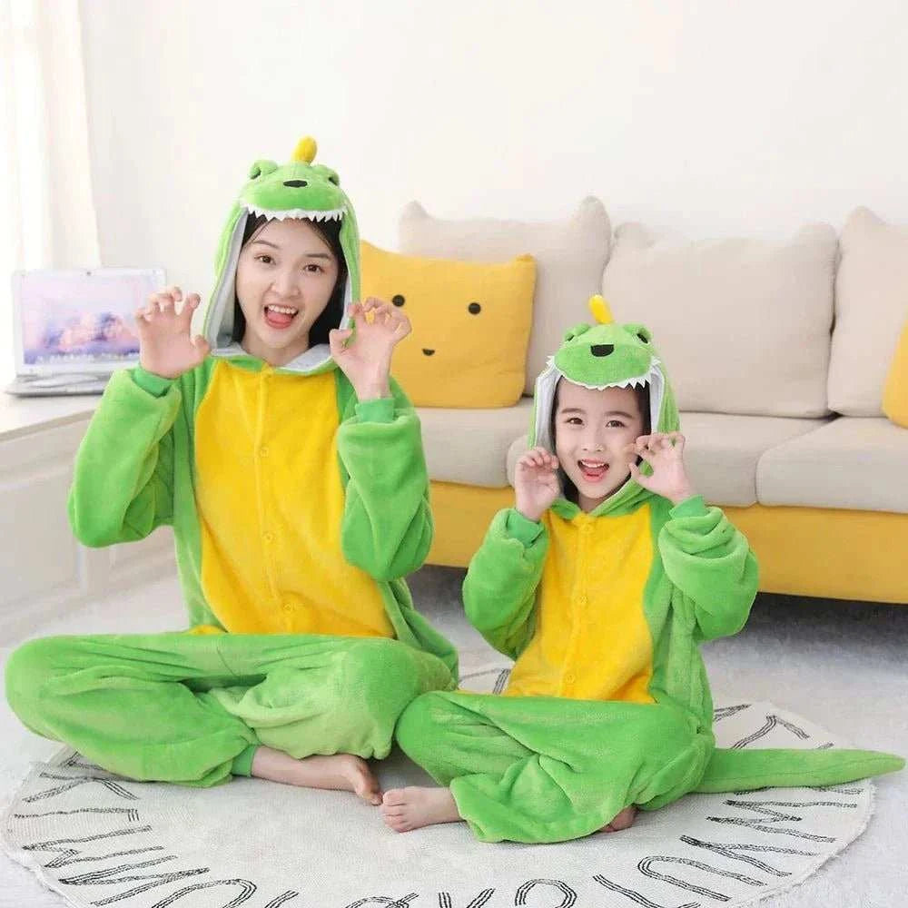 Kigurumi Cartoon Dinosaur Onesies Sleepwear Adult Kids Flannel One - piece Pajamas Jumpsuit Christmas Cosplay Costume Nightgown - MarketDomez