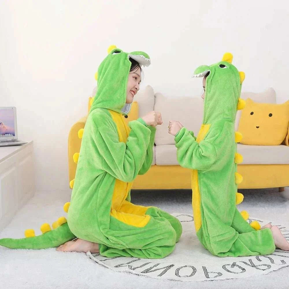 Kigurumi Cartoon Dinosaur Onesies Sleepwear Adult Kids Flannel One - piece Pajamas Jumpsuit Christmas Cosplay Costume Nightgown - MarketDomez