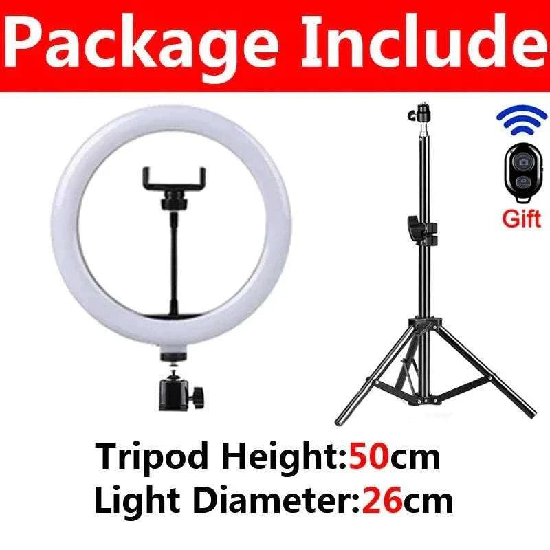 LED Selfie Ring Light 3 modes Dimmable Photography Lamp with 50cm Tripod Remote control for Tiktok Video Live Makeup Fill Light - MarketDomez