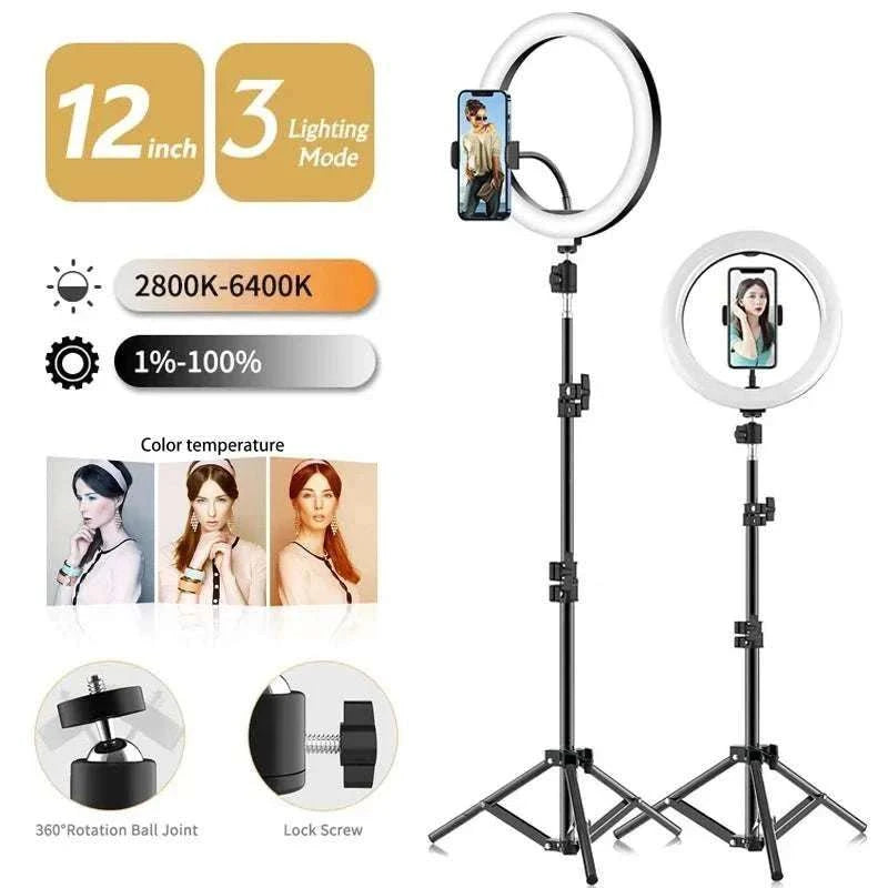 LED Selfie Ring Light 3 modes Dimmable Photography Lamp with 50cm Tripod Remote control for Tiktok Video Live Makeup Fill Light - MarketDomez