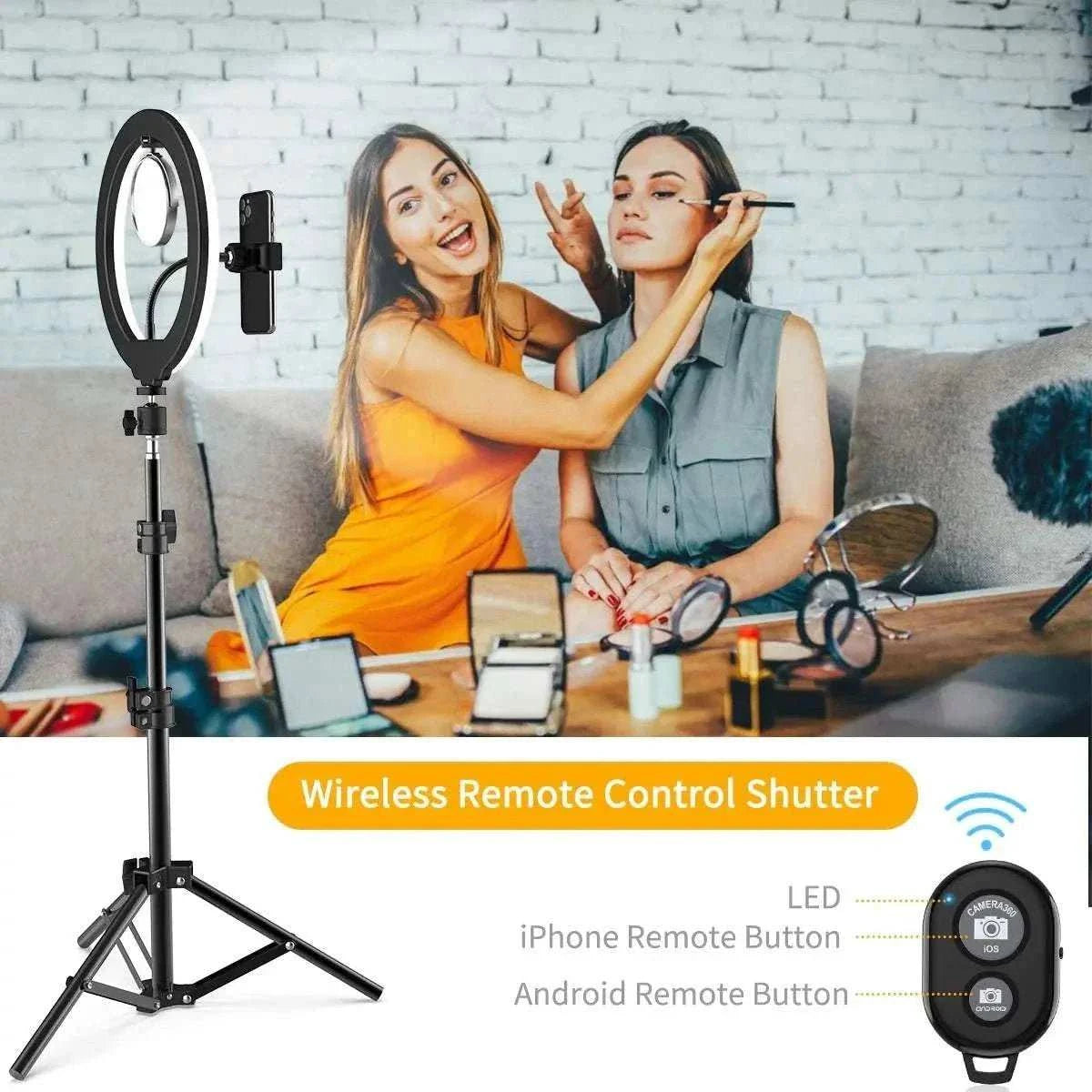 LED Selfie Ring Light 3 modes Dimmable Photography Lamp with 50cm Tripod Remote control for Tiktok Video Live Makeup Fill Light - MarketDomez