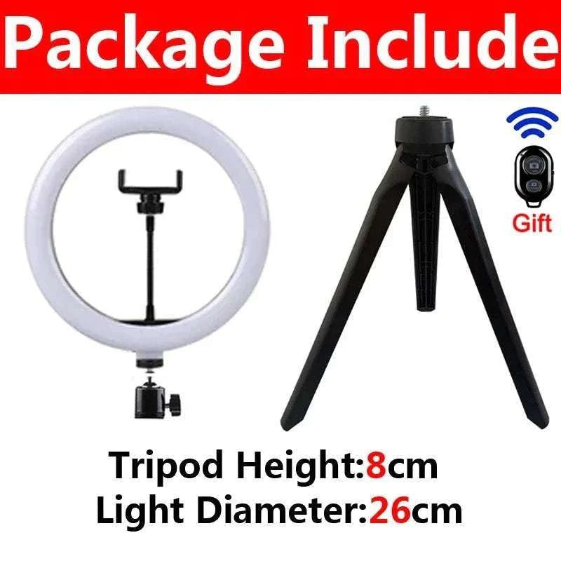 LED Selfie Ring Light 3 modes Dimmable Photography Lamp with 50cm Tripod Remote control for Tiktok Video Live Makeup Fill Light - MarketDomez