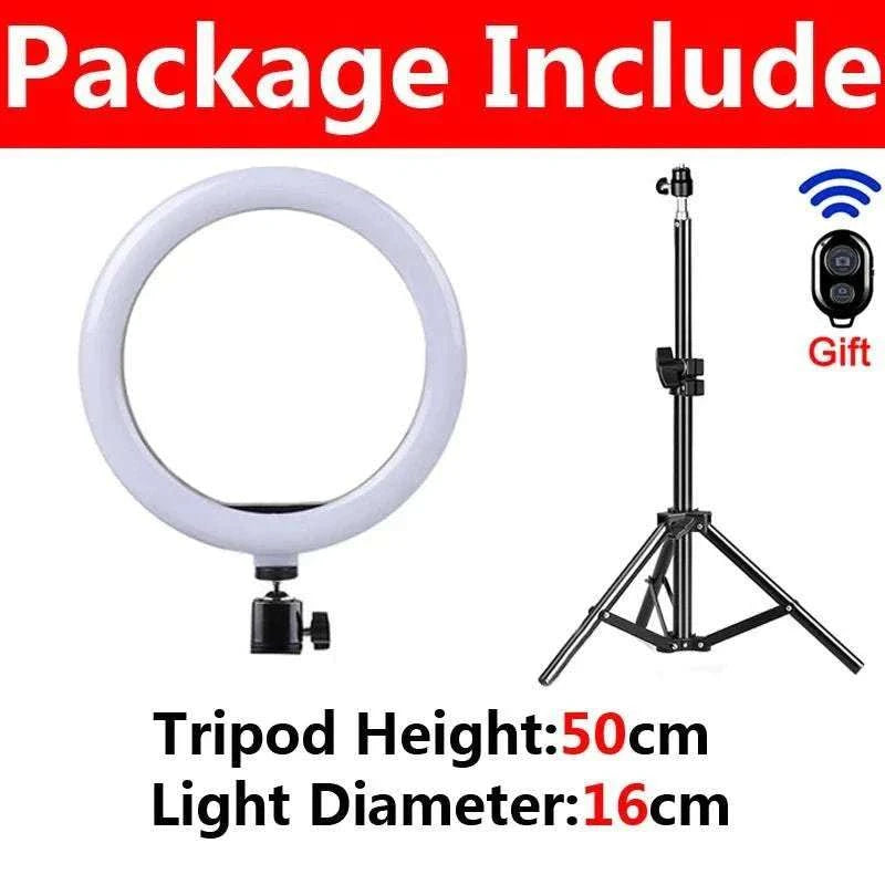 LED Selfie Ring Light 3 modes Dimmable Photography Lamp with 50cm Tripod Remote control for Tiktok Video Live Makeup Fill Light - MarketDomez