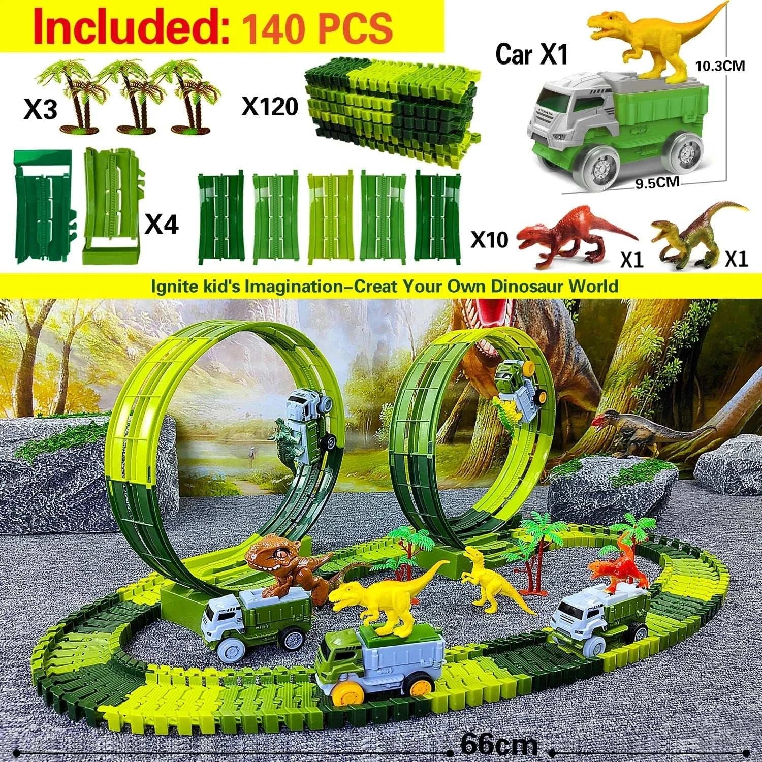 Magic Climbing electric dinosaur car Track Railway Toy Car Set Bend Flexible Race Track Flash Light Car High Quality Toy For Kid - MarketDomez