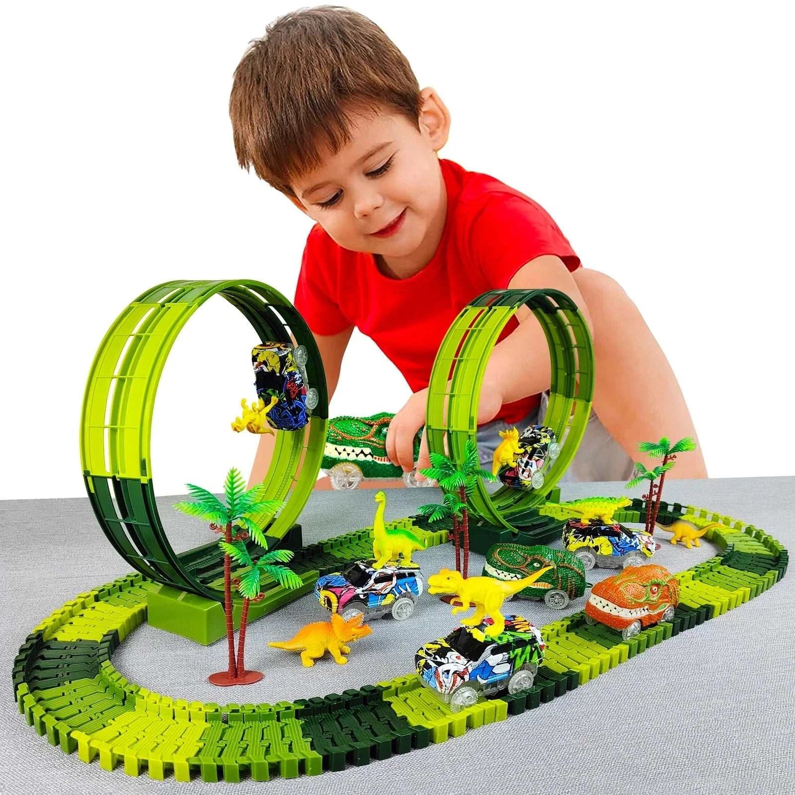 Magic Climbing electric dinosaur car Track Railway Toy Car Set Bend Flexible Race Track Flash Light Car High Quality Toy For Kid - MarketDomez