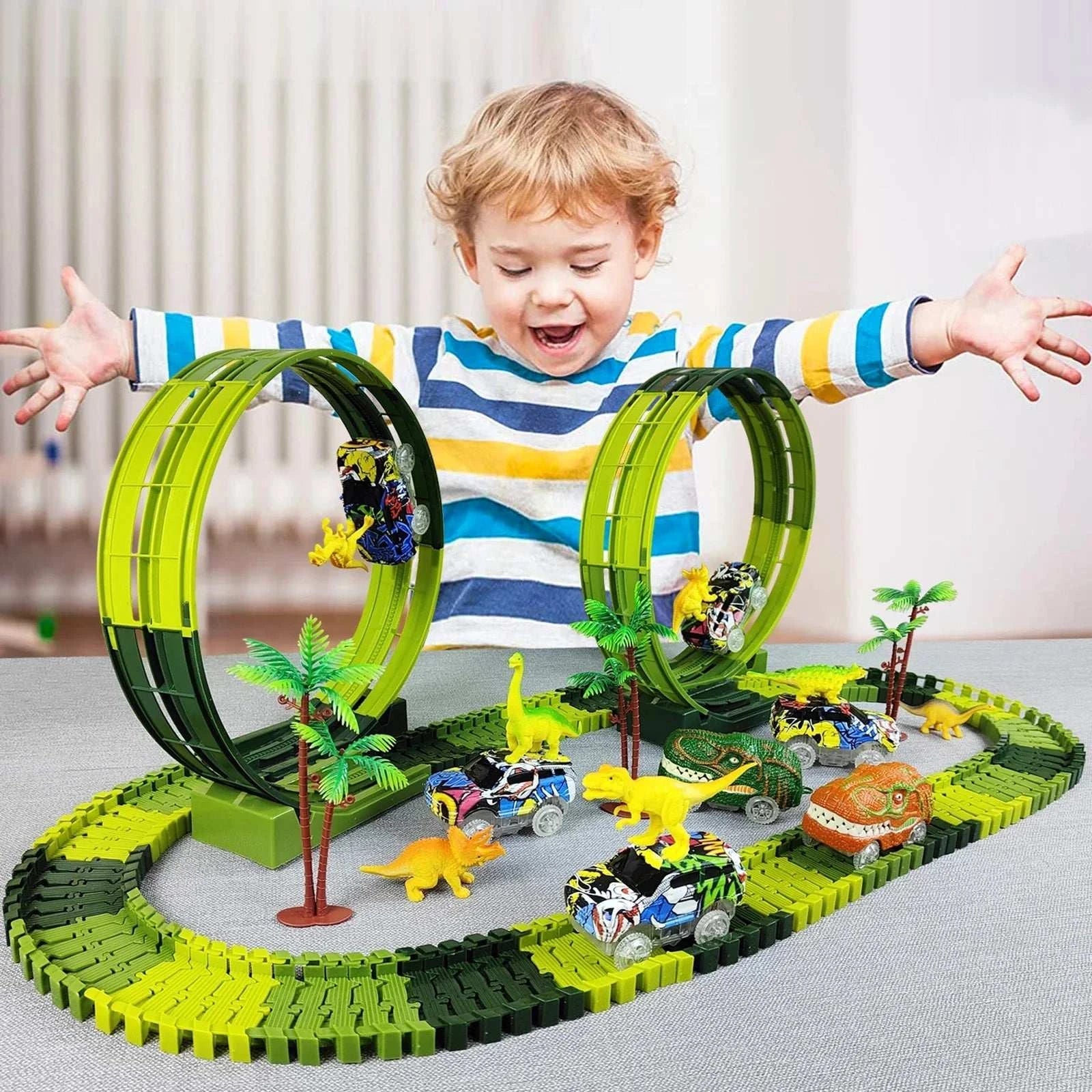 Magic Climbing electric dinosaur car Track Railway Toy Car Set Bend Flexible Race Track Flash Light Car High Quality Toy For Kid - MarketDomez