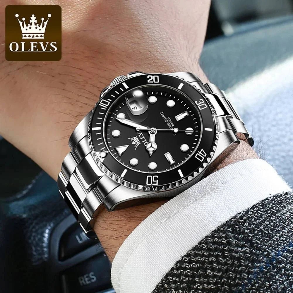 OLEVS Men Watch Diver Green Waterproof Watch for Men Stainless Steel Quartz Men Luxury Watch - MarketDomez