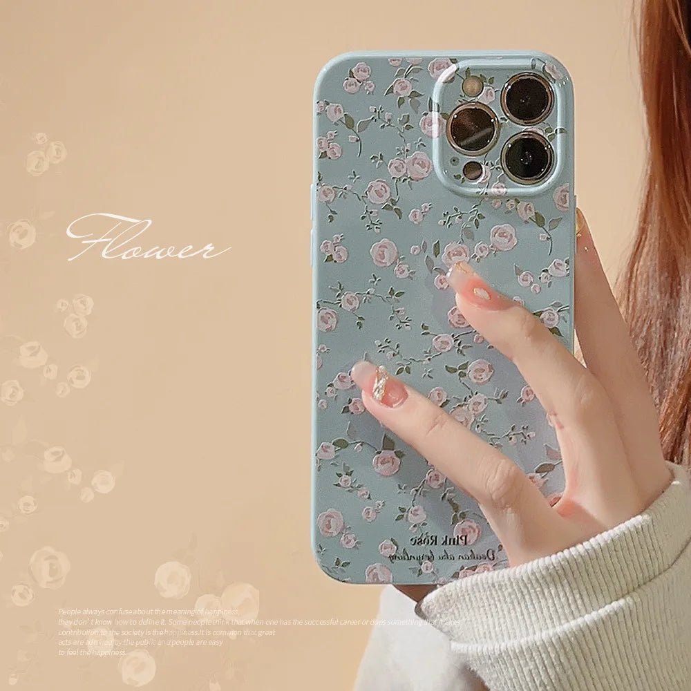 Retro Small Floral Rose Flower Pattern Cover Case for iPhone 16 15 14 13 12 11 Pro Max Plus Phone Shockproof Protective - MarketDomez