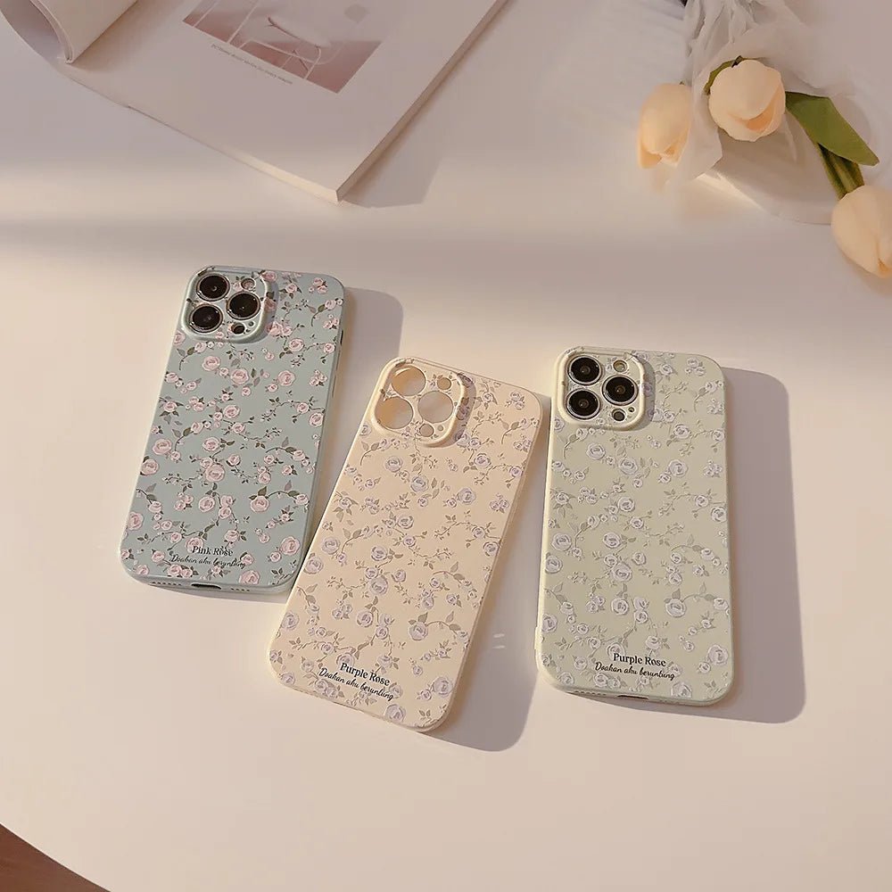 Retro Small Floral Rose Flower Pattern Cover Case for iPhone 16 15 14 13 12 11 Pro Max Plus Phone Shockproof Protective - MarketDomez