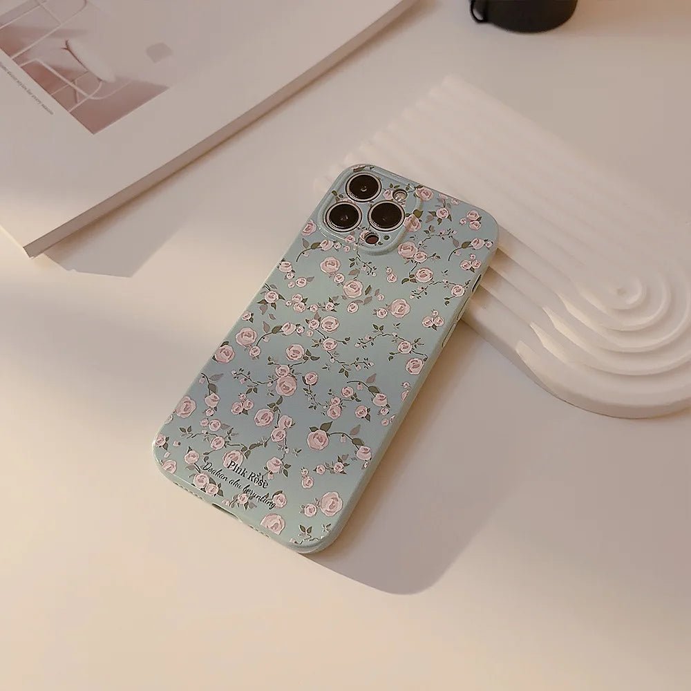 Retro Small Floral Rose Flower Pattern Cover Case for iPhone 16 15 14 13 12 11 Pro Max Plus Phone Shockproof Protective - MarketDomez