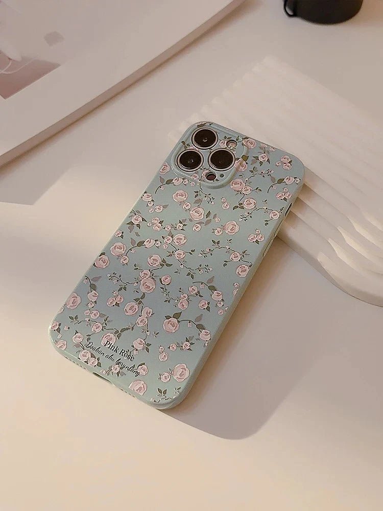 Retro Small Floral Rose Flower Pattern Cover Case for iPhone 16 15 14 13 12 11 Pro Max Plus Phone Shockproof Protective - MarketDomez