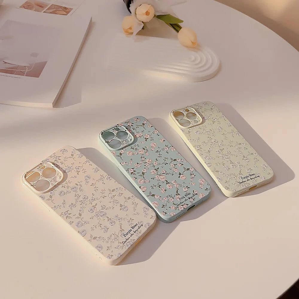 Retro Small Floral Rose Flower Pattern Cover Case for iPhone 16 15 14 13 12 11 Pro Max Plus Phone Shockproof Protective - MarketDomez