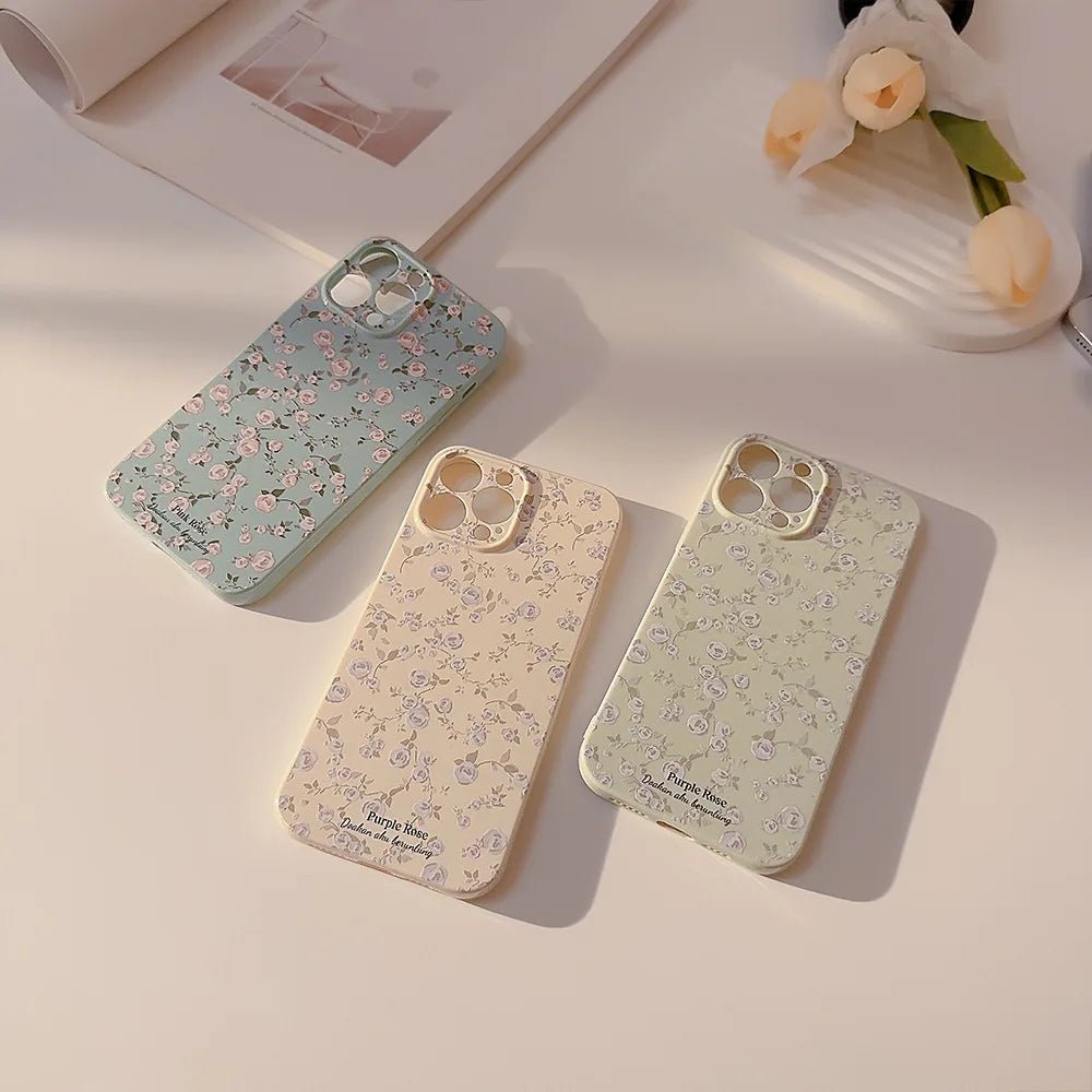 Retro Small Floral Rose Flower Pattern Cover Case for iPhone 16 15 14 13 12 11 Pro Max Plus Phone Shockproof Protective - MarketDomez