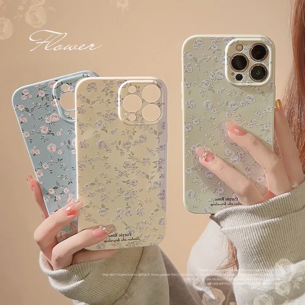 Retro Small Floral Rose Flower Pattern Cover Case for iPhone 16 15 14 13 12 11 Pro Max Plus Phone Shockproof Protective - MarketDomez