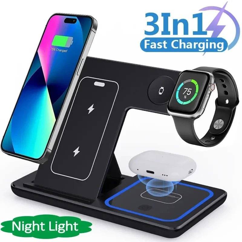 Smart Phone Charger Station 3in1 LED Fast Wireless(IPhone/IWatch/Airpods Pro) - MarketDomez