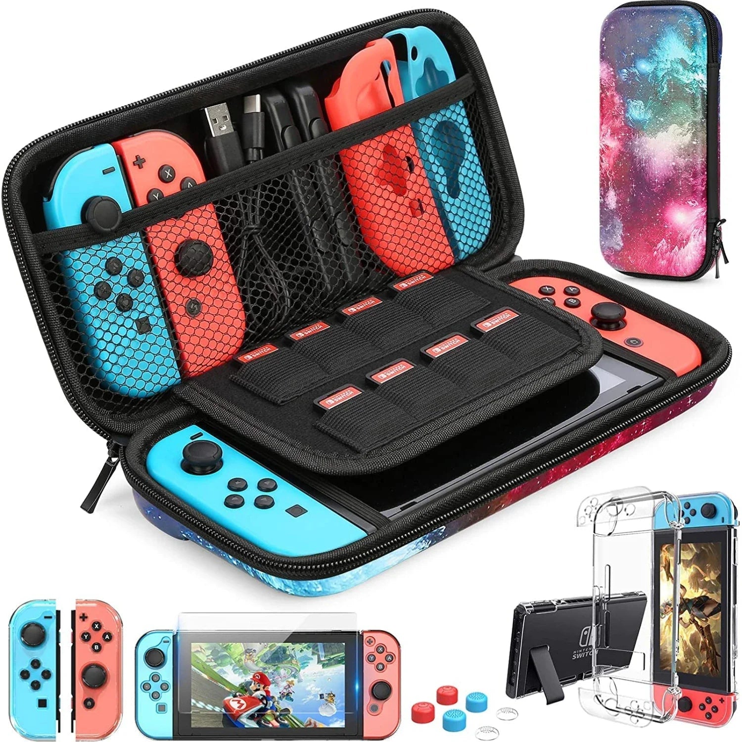 Switch Case Compatible with Nintendo Switch, 9 in 1 Accessories kit with Carrying Case - MarketDomez