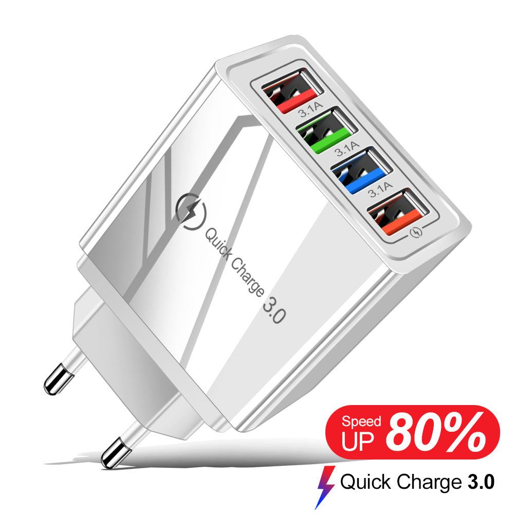 USB Charger Quick Charge 3.0 4 Phone Adapter For Tablet Portable Wall Mobile Charger Fast Charger - MarketDomez