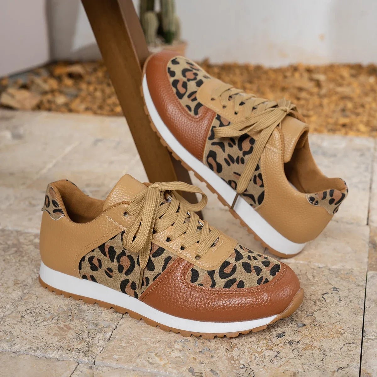 Women Platform Sneakers new Round Toe Low - top Leopard Wedge Shoes Women Lace Up Sports Casual Shoes for Women Zapatos De Mujer - MarketDomez