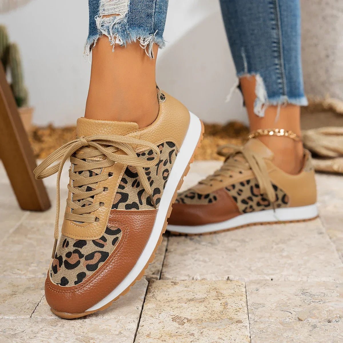 Women Platform Sneakers new Round Toe Low - top Leopard Wedge Shoes Women Lace Up Sports Casual Shoes for Women Zapatos De Mujer - MarketDomez